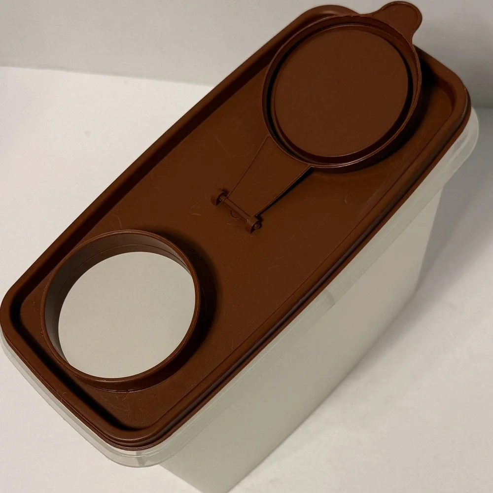 Vintage Tupperware Modular Mate Super Oval 4 Clear Brown Flip Top Lid 1614 USA *